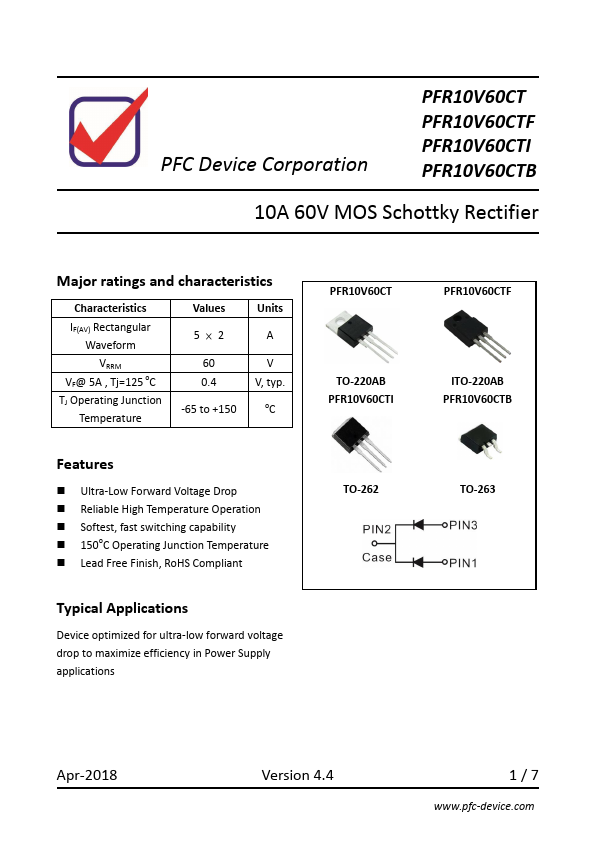 PFR10V60CT PFC Device Corporation