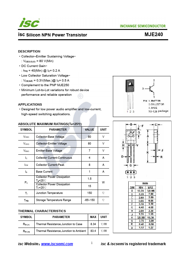 MJE240 Inchange Semiconductor