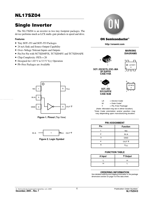 NL17SZ04 ON Semiconductor