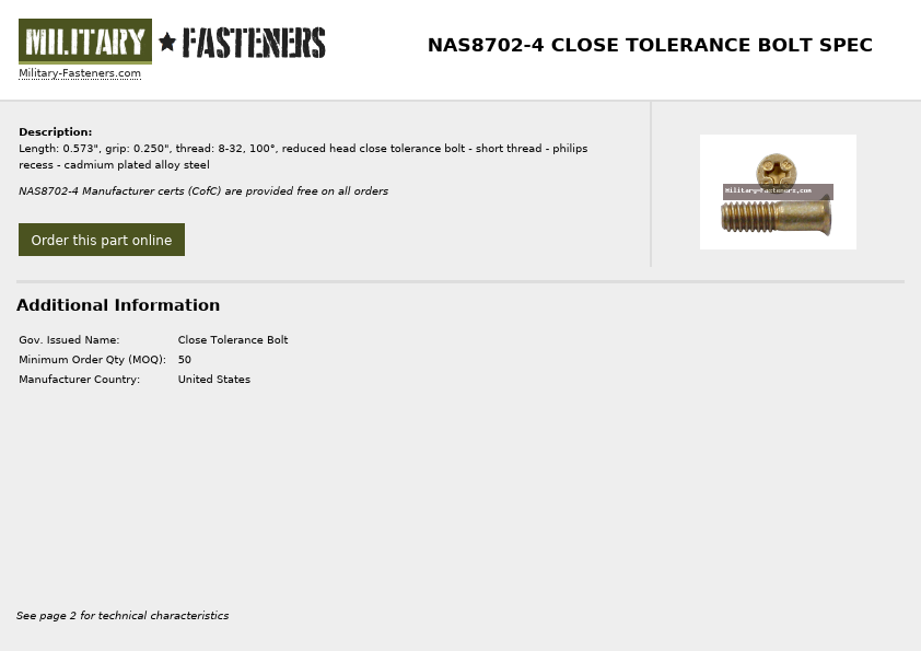 NAS8702-4 Military-Fasteners