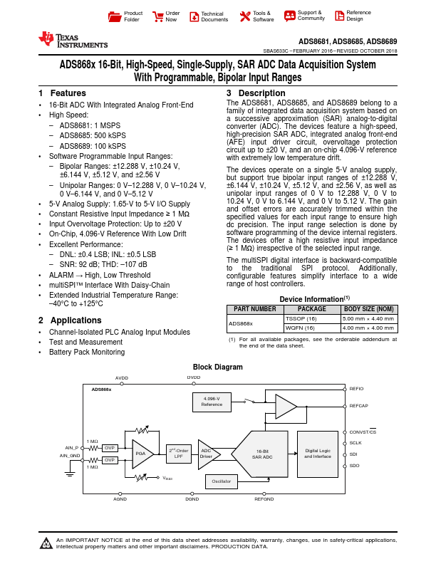 <?=ADS8689?> डेटा पत्रक पीडीएफ