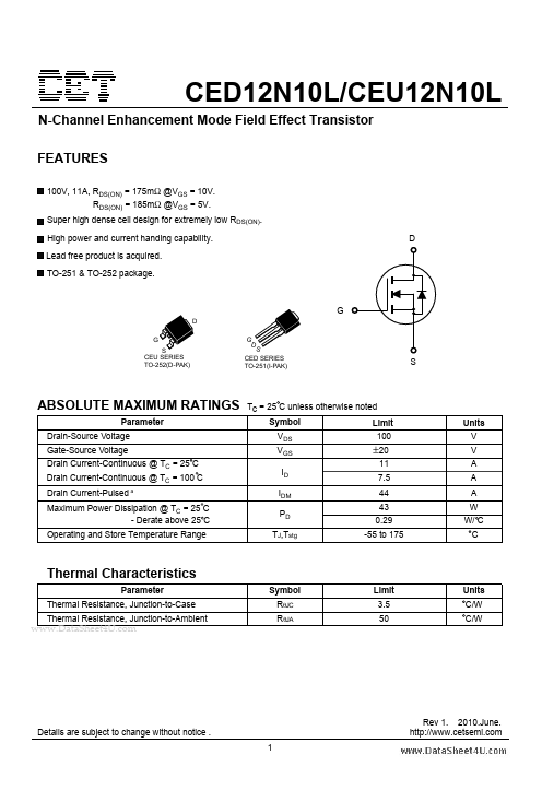 <?=CED12N10L?> डेटा पत्रक पीडीएफ