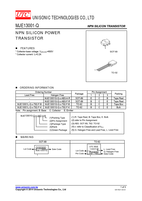 MJE13001-Q Unisonic Technologies