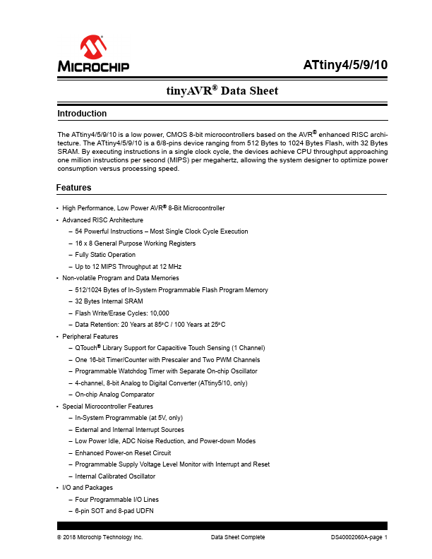 <?=ATtiny10?> डेटा पत्रक पीडीएफ