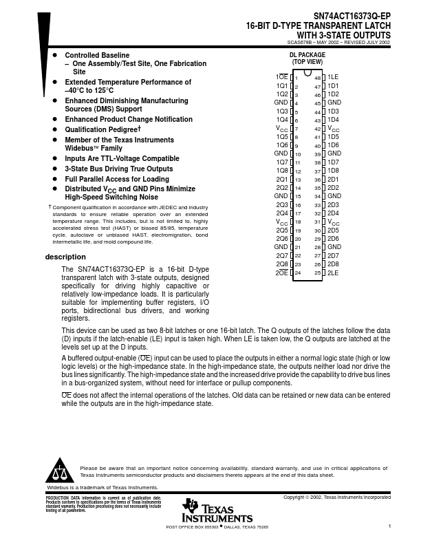 SN74ACT16373-EP