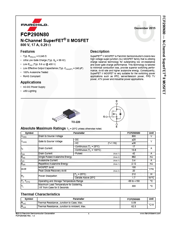 <?=FCP290N80?> डेटा पत्रक पीडीएफ