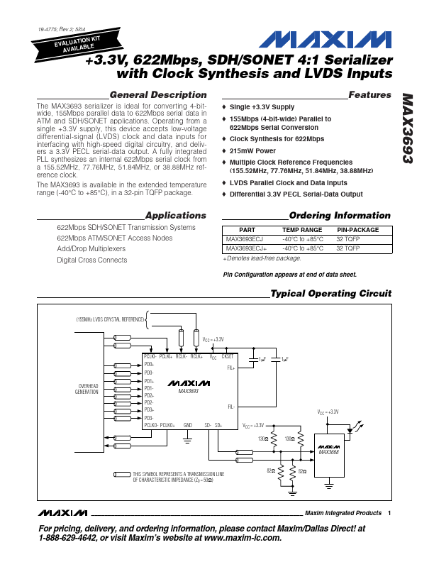<?=MAX3693?> डेटा पत्रक पीडीएफ