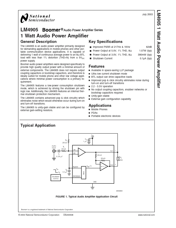 <?=LM4905?> डेटा पत्रक पीडीएफ