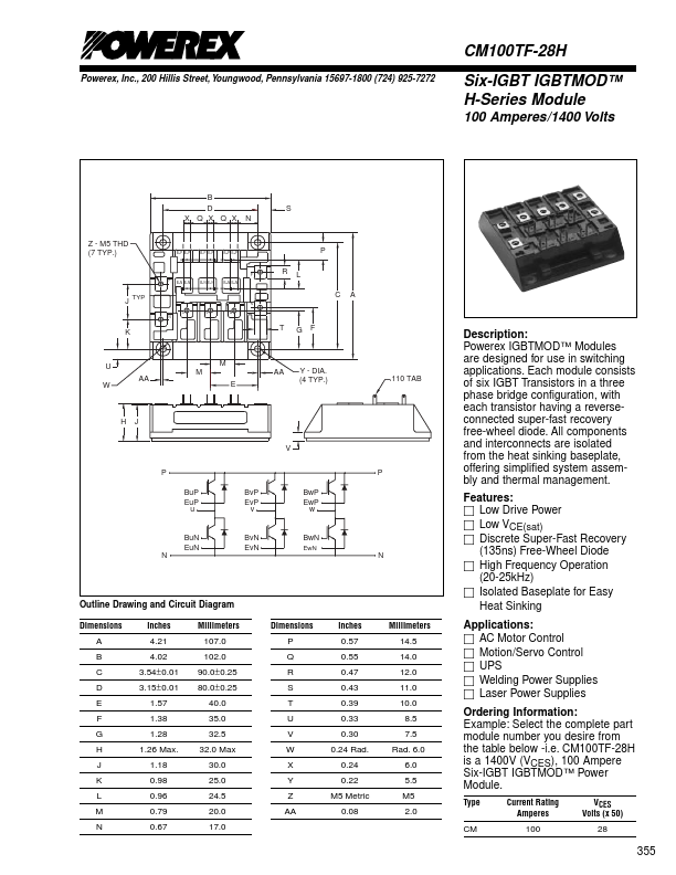 CM100TF-28H Powerex Power Semiconductors