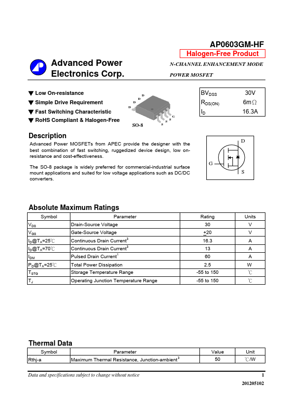AP0603GM-HF Advanced Power Electronics