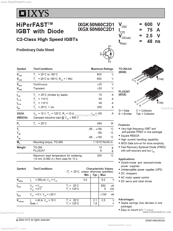 IXGX50N60C2D1