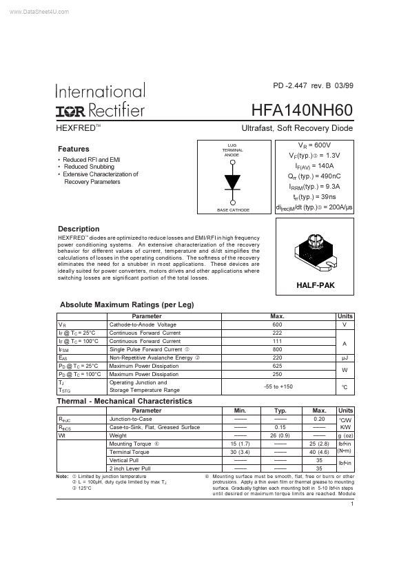 <?=HFA140NH60?> डेटा पत्रक पीडीएफ