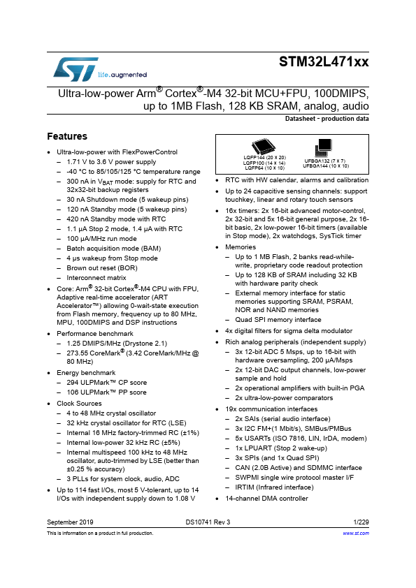 <?=STM32L471?> डेटा पत्रक पीडीएफ