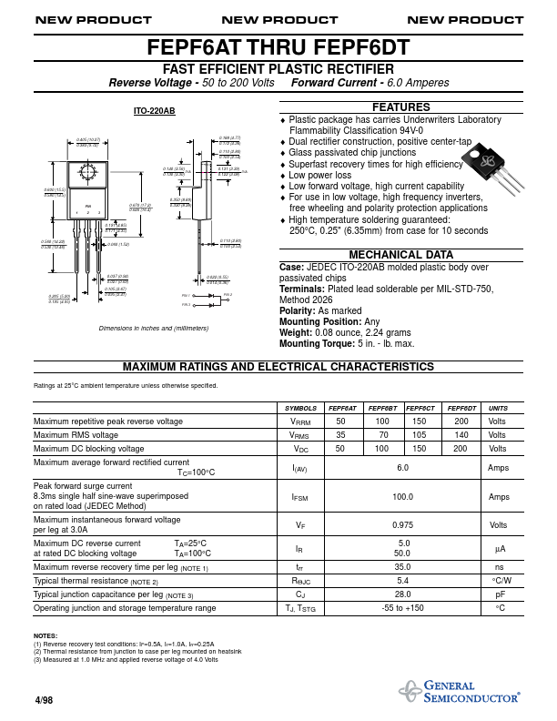 FEPF6DT General Semiconductor