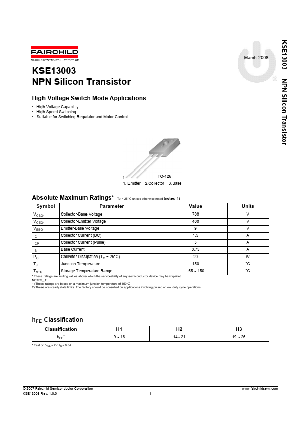 KSE13003 Fairchild Semiconductor