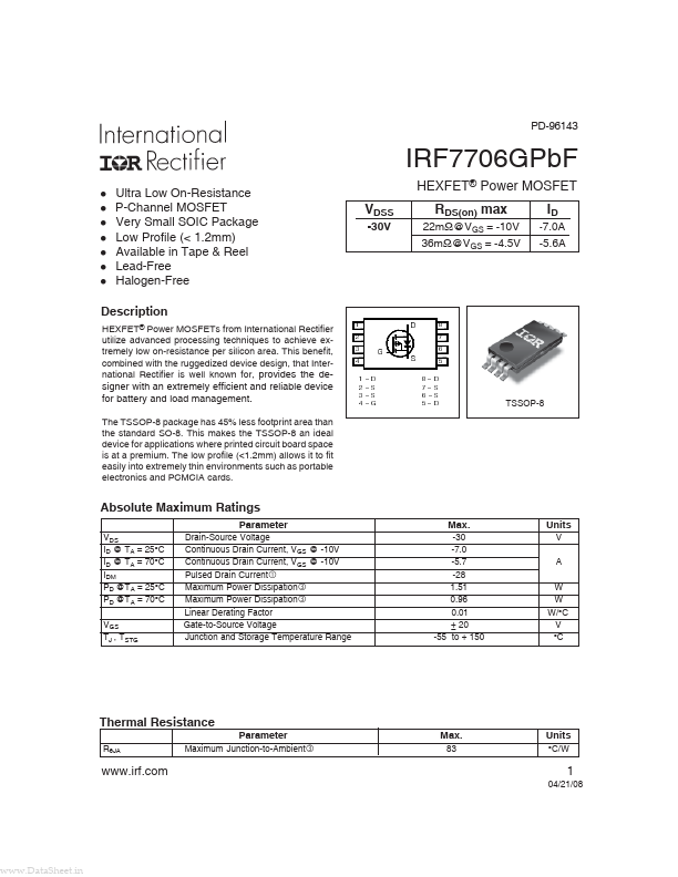 <?=IRF7706GPBF?> डेटा पत्रक पीडीएफ