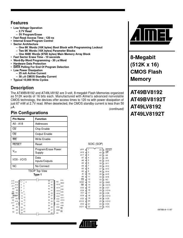 <?=AT49BV8192T?> डेटा पत्रक पीडीएफ