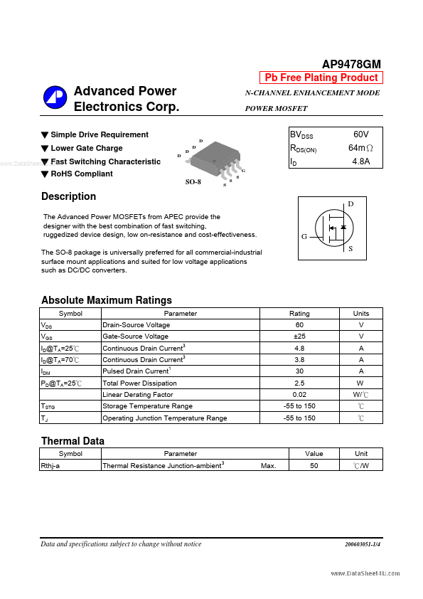 AP9478GM Advanced Power Electronics