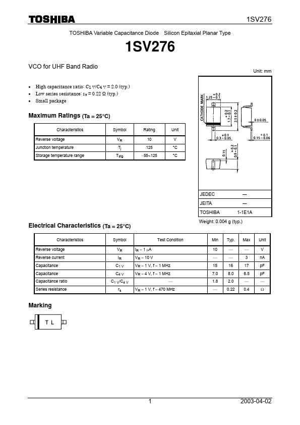 1SV276 Toshiba Semiconductor