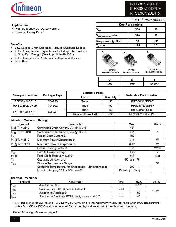 IRFS38N20DPbF Infineon