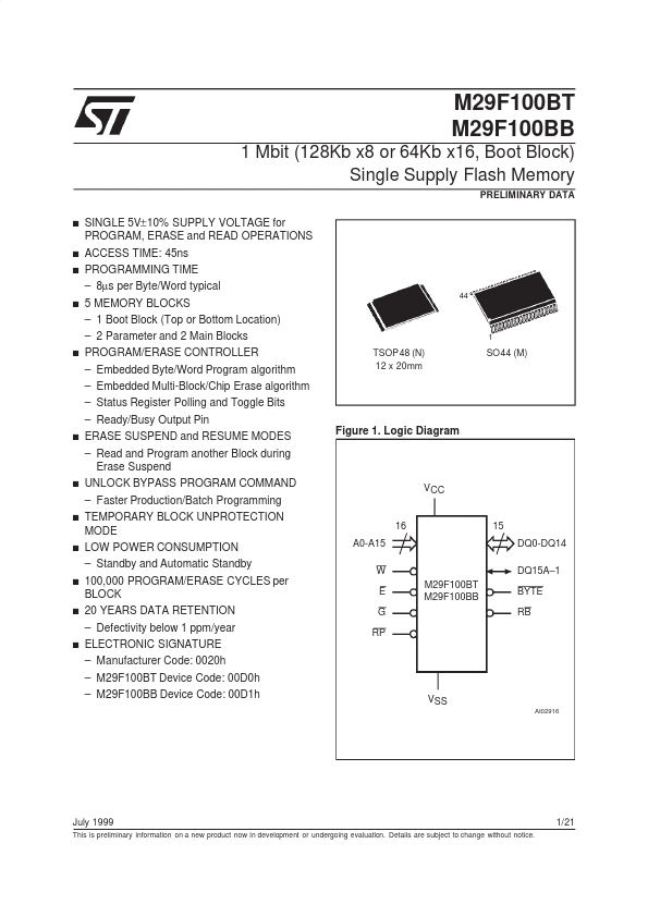 M29F100BB ST Microelectronics