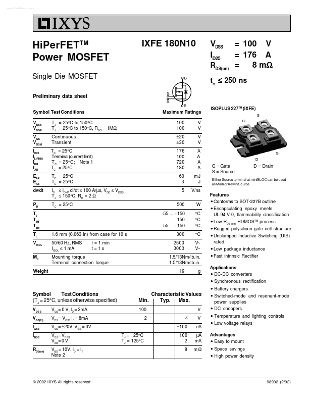 IXFE180N10