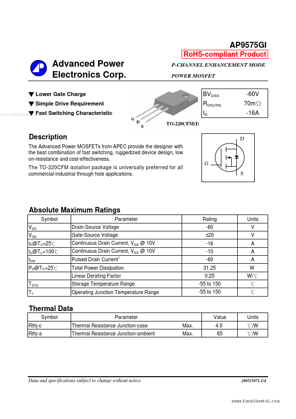 AP9575GI Advanced Power Electronics