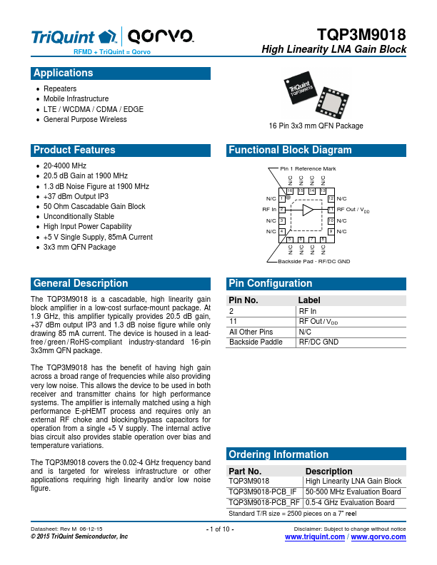 TQP3M9018 TriQuint Semiconductor