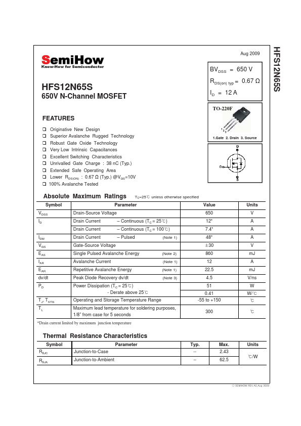 HFS12N65S SemiHow