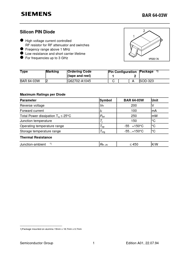 BAR64-03 Siemens Semiconductor Group