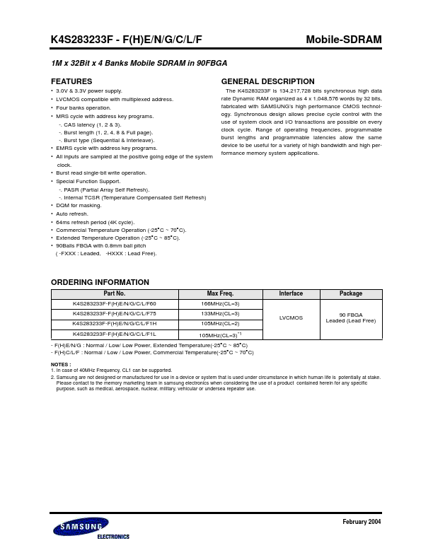 K4S283233F-FHE Samsung semiconductor