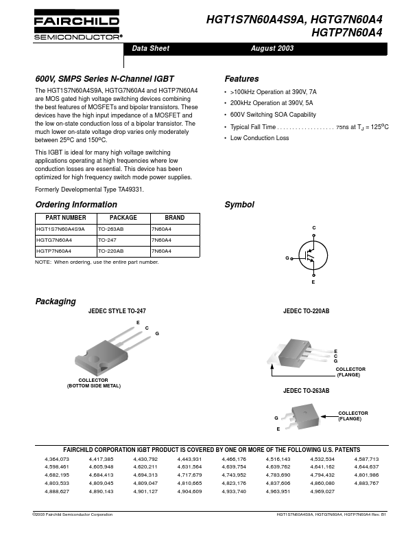 HGTP7N60A4 Fairchild Semiconductor