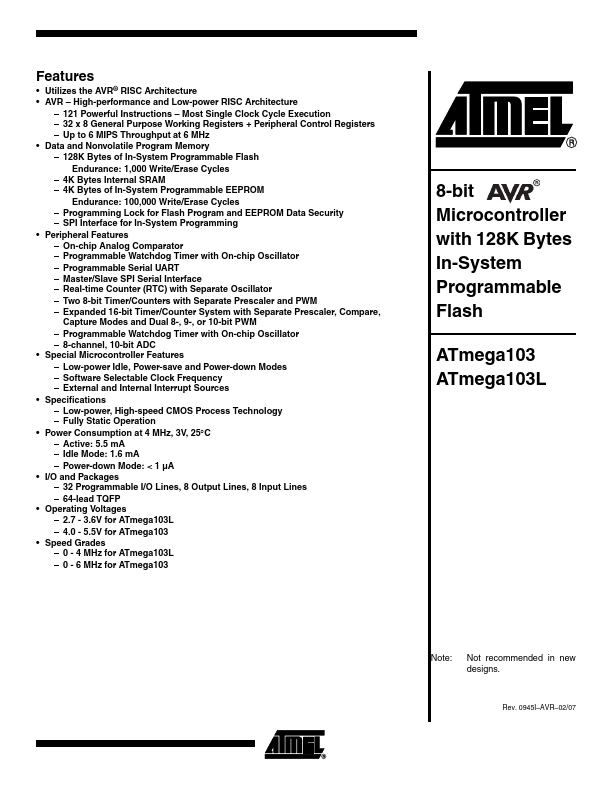 ATMEGA103 ATMEL Corporation