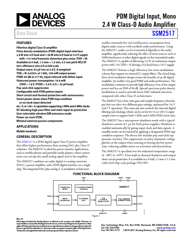 <?=SSM2517?> डेटा पत्रक पीडीएफ