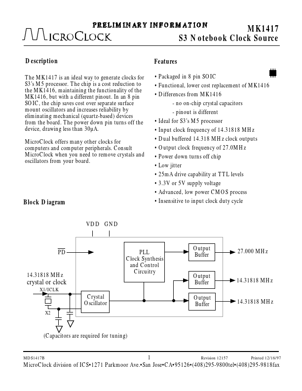 MK1417 MicroClock