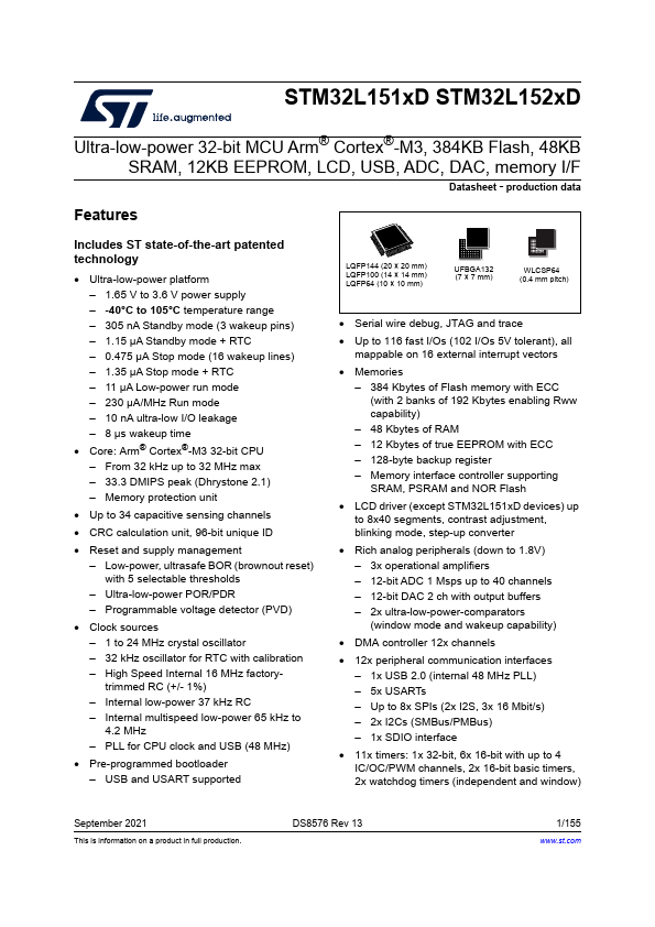 <?=STM32L152QD?> डेटा पत्रक पीडीएफ