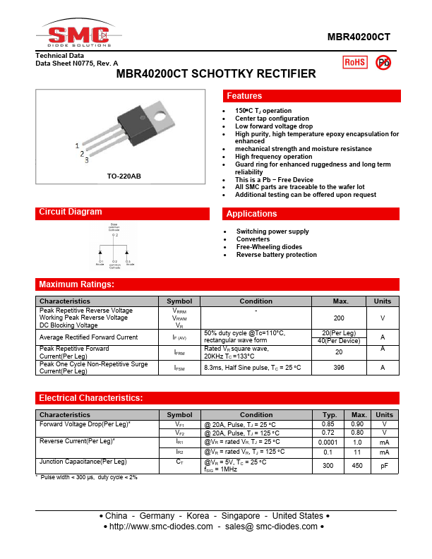 MBR40200CT SMC-DIODE