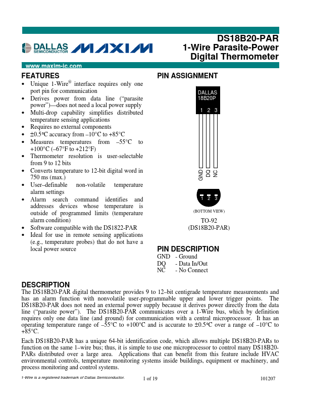 DS18B20-PAR Maxim Integrated Products