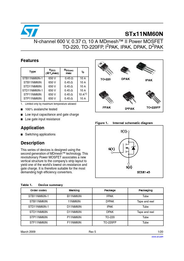 <?=STD11NM60N?> डेटा पत्रक पीडीएफ