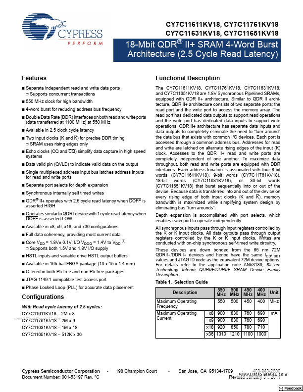 <?=CY7C11761KV18?> डेटा पत्रक पीडीएफ