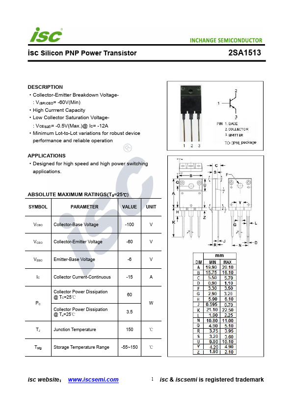 2SA1513 Inchange Semiconductor