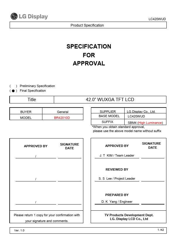 <?=LC420WUD-SBM4?> डेटा पत्रक पीडीएफ