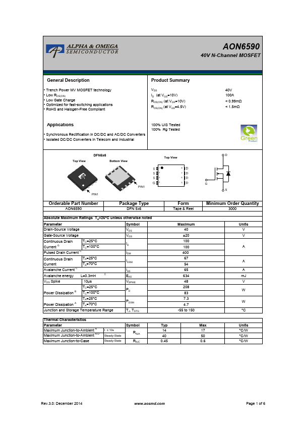 AON6590 Alpha & Omega Semiconductors