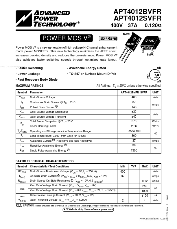 APT4012BVFR Advanced Power Technology