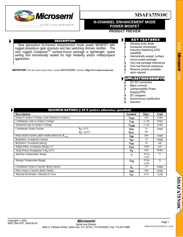 <?=MSAFA75N10C?> डेटा पत्रक पीडीएफ