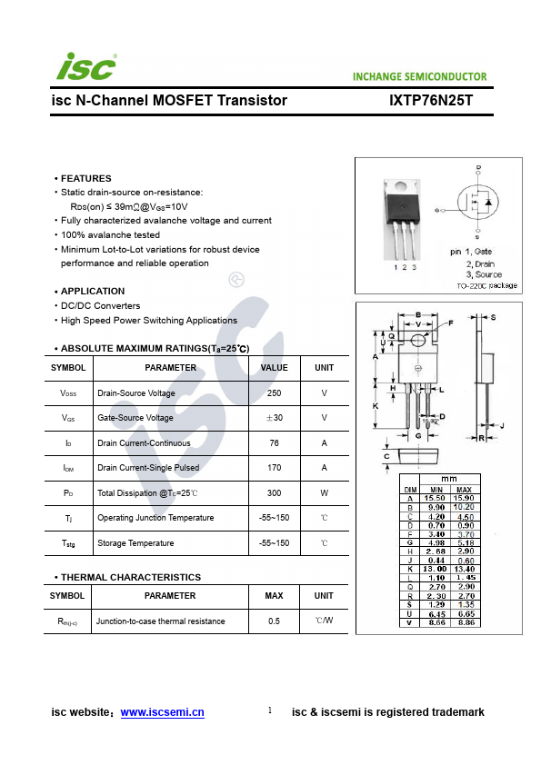 IXTP76N25T INCHANGE