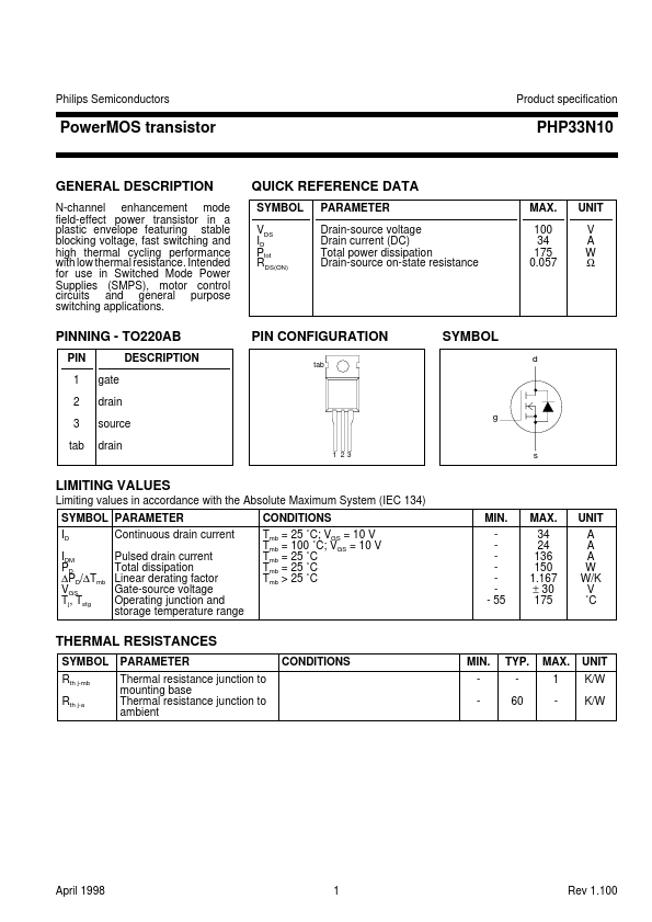 <?=PHP33N10?> डेटा पत्रक पीडीएफ