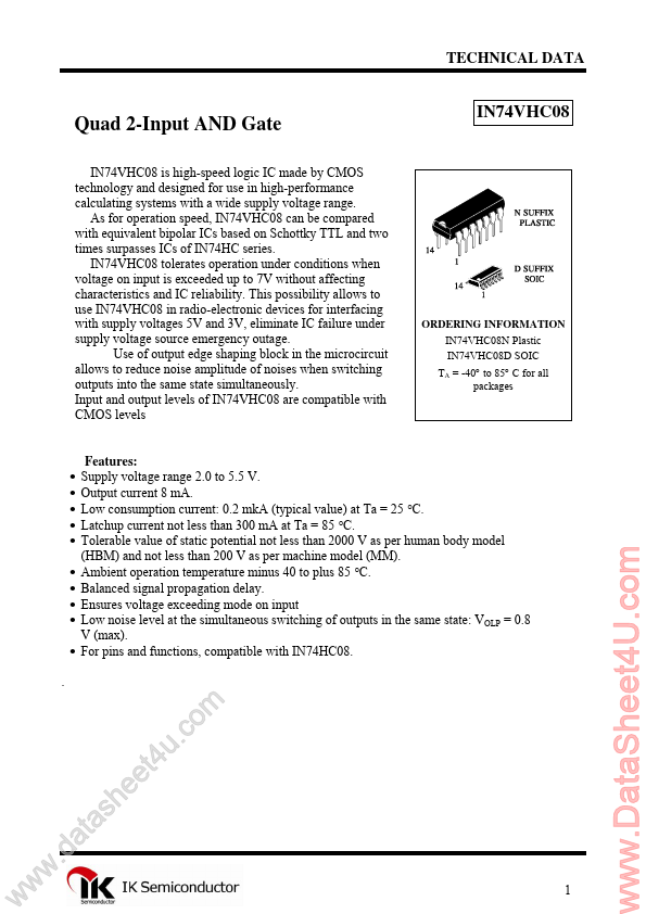 <?=IN74VHC08?> डेटा पत्रक पीडीएफ