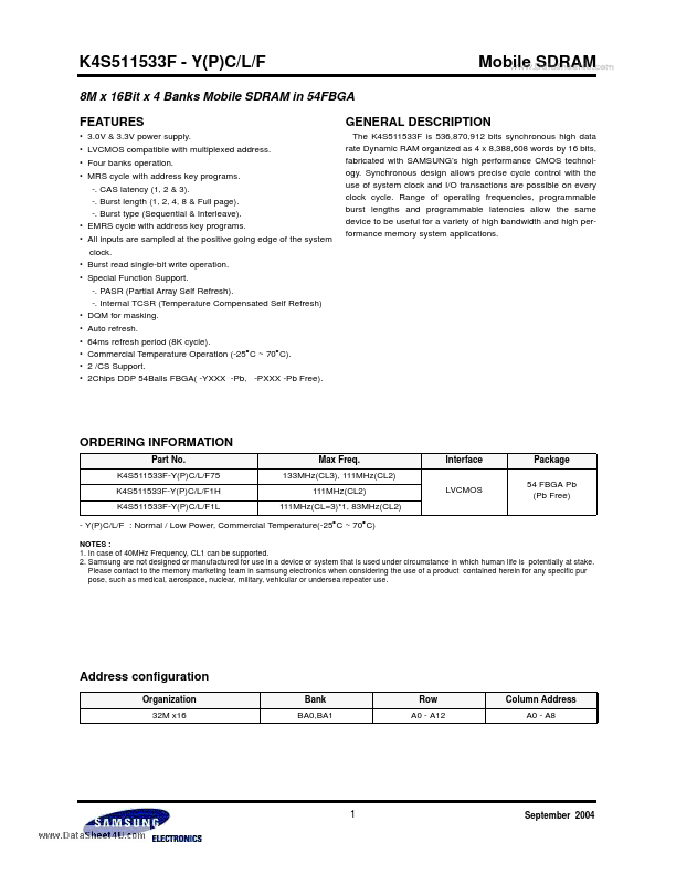 K4S511533F-YC Samsung semiconductor