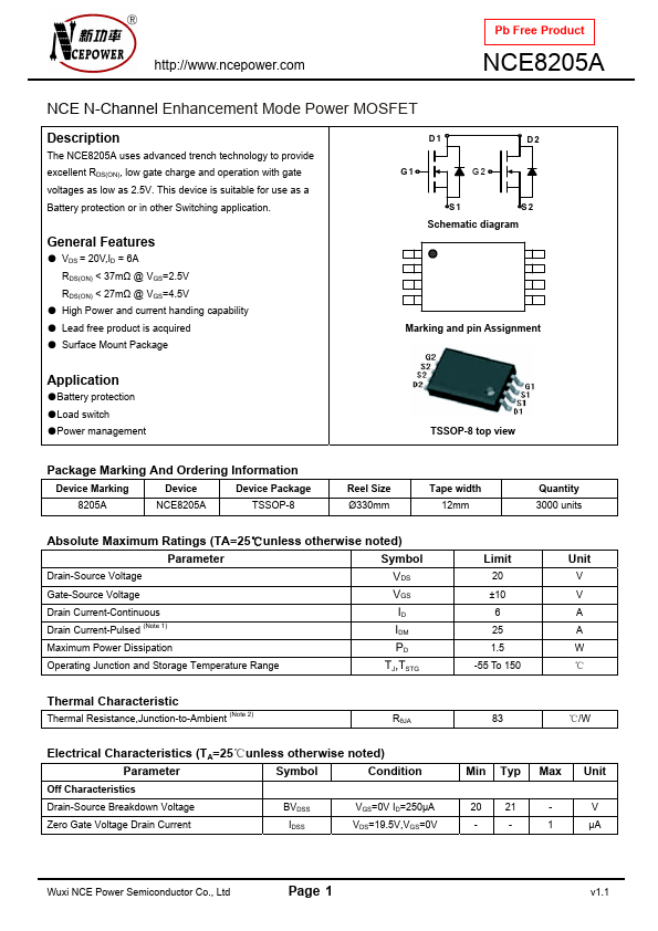 NCE8205A NCE Power Semiconductor